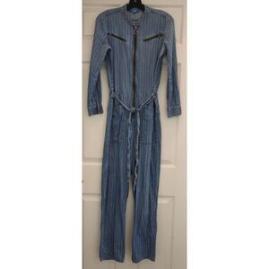 M.i.h Jeans Rent The Runway Sz M Indigo Striped Margot All-in-One Jumpsuit $355